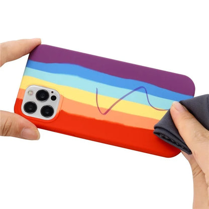 For iPhone 16 Pro Case Phone Back Cover Rainbow Design Liquid Silicone Protective Case - Red Rainbow
