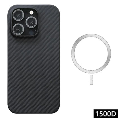 For iPhone 16 Pro Max Magnetic Case 1500D Coarse Texture Aramid Fiber Phone Cover (Big Lens Hole) - Black