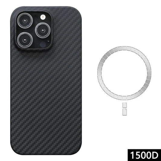 For iPhone 16 Pro Magnetic Case 1500D Coarse Texture Aramid Fiber Phone Cover (Big Lens Hole) - Black