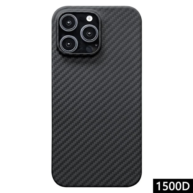 For iPhone 16 Pro Max Case 1500D Coarse Texture Aramid Fiber Thin Phone Cover (Big Lens Hole) - Black