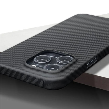 For iPhone 16 Pro Max Case 1500D Coarse Texture Aramid Fiber Thin Phone Cover (Big Lens Hole) - Black
