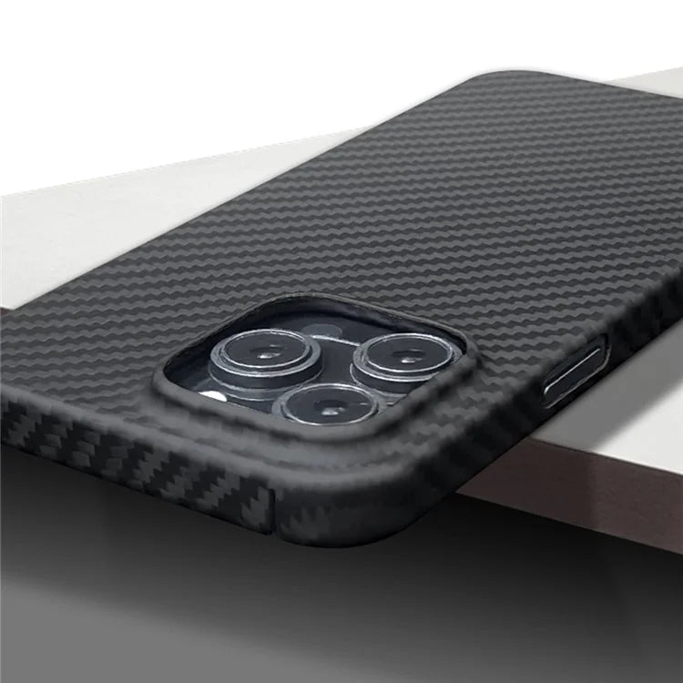 For iPhone 16 Pro Case 1500D Coarse Texture Aramid Fiber Thin Phone Cover (Big Lens Hole) - Black