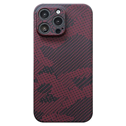 For iPhone 16 Pro Case Camouflage Red Aramid Fiber Protective Cover (Precise Lens Hole)