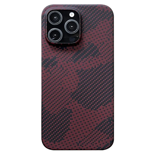 For iPhone 16 Pro Max Case Ultra-Thin Camouflage Red Aramid Fiber Phone Cover (Big Lens Hole)