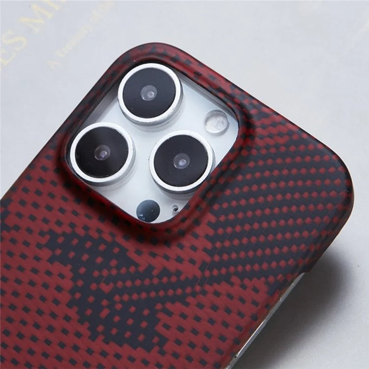 For iPhone 16 Pro Max Case Ultra-Thin Camouflage Red Aramid Fiber Phone Cover (Big Lens Hole)