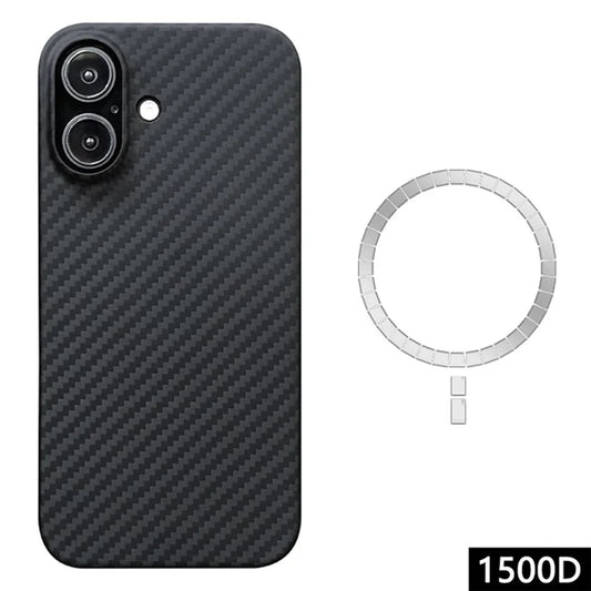 For iPhone 16 Plus Magnetic Case 1500D Coarse Texture Aramid Fiber Phone Cover (Big Lens Hole) - Black