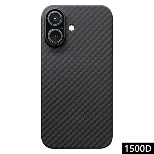 For iPhone 16 Plus Case 1500D Coarse Texture Aramid Fiber Thin Phone Cover (Big Lens Hole) - Black