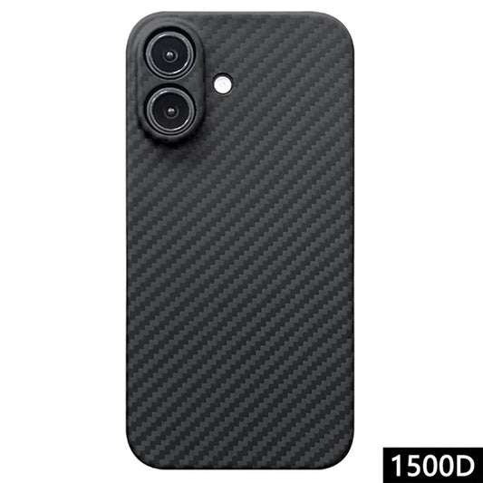 For iPhone 16 Plus Case 1500D Coarse Texture Aramid Fiber Phone Cover Precision Cut-Out - Black
