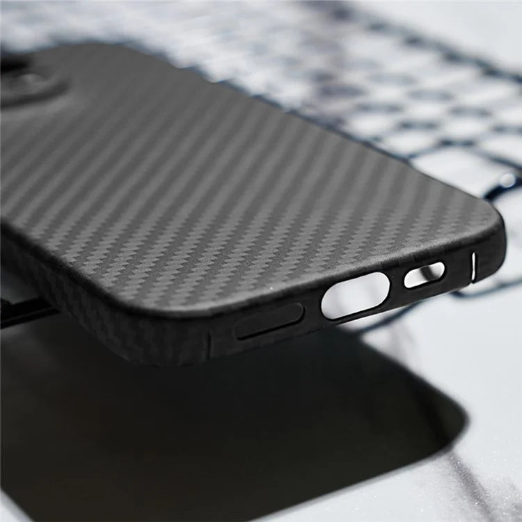 For iPhone 16 Case 1500D Coarse Texture Aramid Fiber Phone Cover Precision Cut-Out - Black