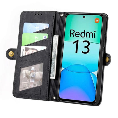For Xiaomi Redmi 13 5G / 4G Case Zipper Wallet Geometry Lines Leather Phone Cover