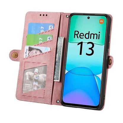 For Xiaomi Redmi 13 5G / 4G Case Zipper Wallet Geometry Lines Leather Phone Cover