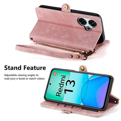 For Xiaomi Redmi 13 5G / 4G Case Zipper Wallet Geometry Lines Leather Phone Cover