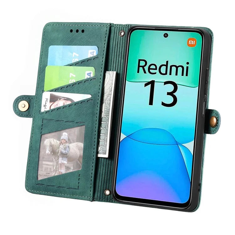 For Xiaomi Redmi 13 5G / 4G Case Zipper Wallet Geometry Lines Leather Phone Cover