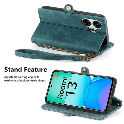 For Xiaomi Redmi 13 5G / 4G Case Zipper Wallet Geometry Lines Leather Phone Cover
