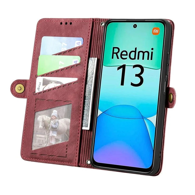 For Xiaomi Redmi 13 5G / 4G Case Zipper Wallet Geometry Lines Leather Phone Cover