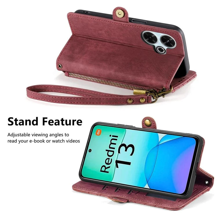 For Xiaomi Redmi 13 5G / 4G Case Zipper Wallet Geometry Lines Leather Phone Cover