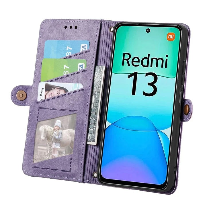 For Xiaomi Redmi 13 5G / 4G Case Zipper Wallet Geometry Lines Leather Phone Cover