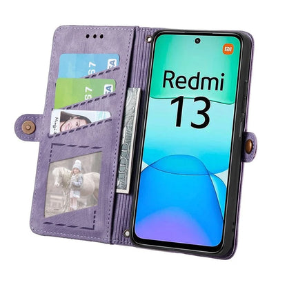 For Xiaomi Redmi 13 5G / 4G Case Zipper Wallet Geometry Lines Leather Phone Cover