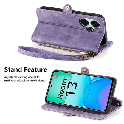 For Xiaomi Redmi 13 5G / 4G Case Zipper Wallet Geometry Lines Leather Phone Cover