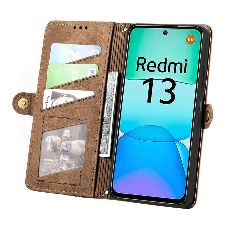 For Xiaomi Redmi 13 5G / 4G Case Zipper Wallet Geometry Lines Leather Phone Cover