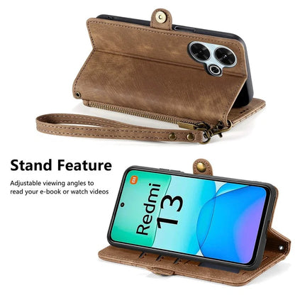 For Xiaomi Redmi 13 5G / 4G Case Zipper Wallet Geometry Lines Leather Phone Cover