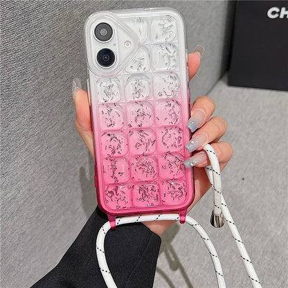 For iPhone 16 Case Gradient Epoxy TPU Soft Phone Cover with Long Lanyard