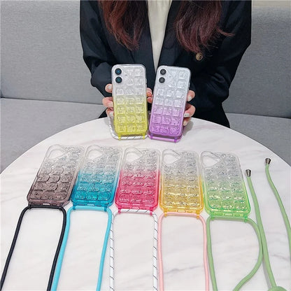 For iPhone 16 Case Gradient Epoxy TPU Soft Phone Cover with Long Lanyard