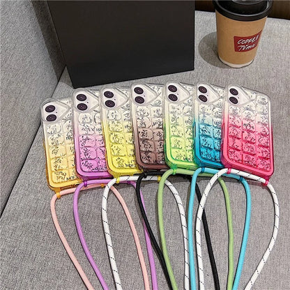 For iPhone 16 Case Gradient Epoxy TPU Soft Phone Cover with Long Lanyard