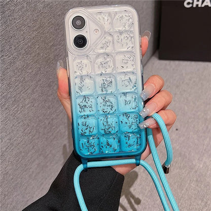 For iPhone 16 Case Gradient Epoxy TPU Soft Phone Cover with Long Lanyard