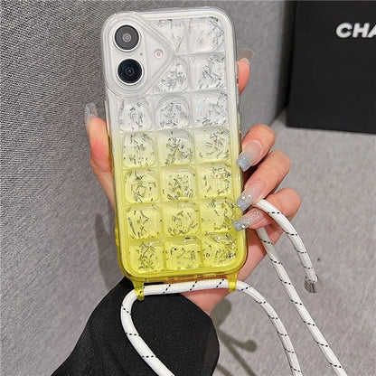 For iPhone 16 Case Gradient Epoxy TPU Soft Phone Cover with Long Lanyard