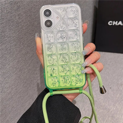 For iPhone 16 Case Gradient Epoxy TPU Soft Phone Cover with Long Lanyard