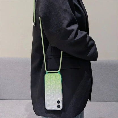 For iPhone 16 Case Gradient Epoxy TPU Soft Phone Cover with Long Lanyard