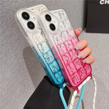 For iPhone 16 Case Gradient Epoxy TPU Soft Phone Cover with Long Lanyard