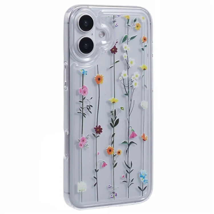 For iPhone 16 Case TPU Flower Printing Pattern Air Cushion Design Protective Cover