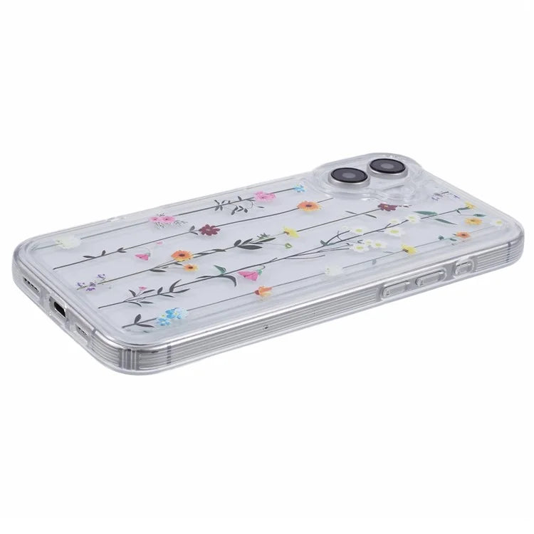 For iPhone 16 Case TPU Flower Printing Pattern Air Cushion Design Protective Cover