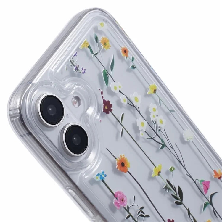 For iPhone 16 Case TPU Flower Printing Pattern Air Cushion Design Protective Cover