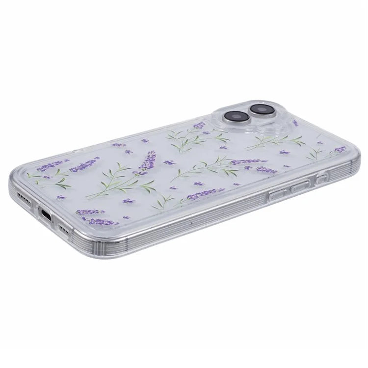 For iPhone 16 Case TPU Flower Printing Pattern Air Cushion Design Protective Cover