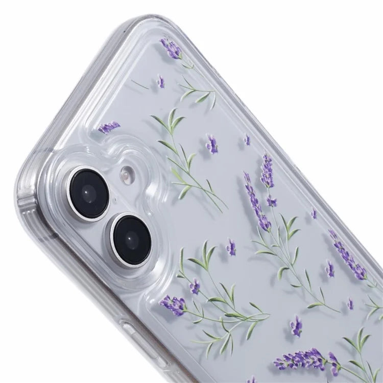 For iPhone 16 Case TPU Flower Printing Pattern Air Cushion Design Protective Cover