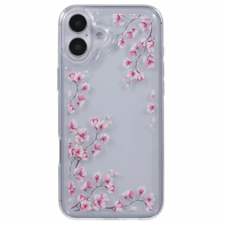 For iPhone 16 Case TPU Flower Printing Pattern Air Cushion Design Protective Cover