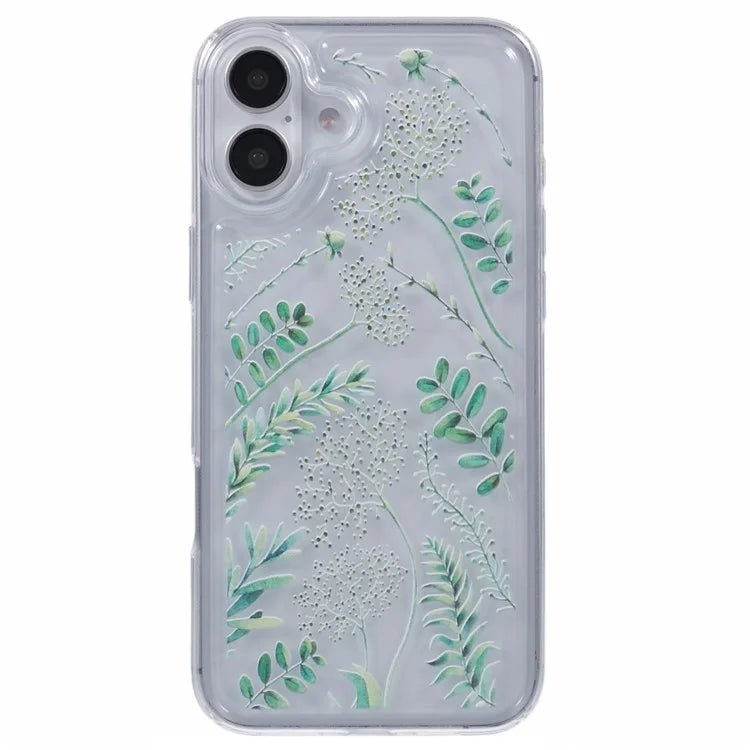 For iPhone 16 Case TPU Flower Printing Pattern Air Cushion Design Protective Cover