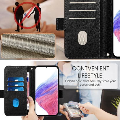 For Samsung Galaxy A06 Case Rose Imprinted RFID Blocking Leather Phone Cover with Strap