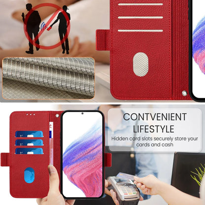 For Samsung Galaxy A06 Case Rose Imprinted RFID Blocking Leather Phone Cover with Strap