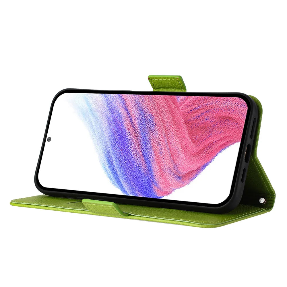 For Samsung Galaxy A06 Case Rose Imprinted RFID Blocking Leather Phone Cover with Strap