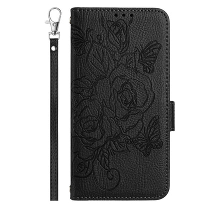 For Samsung Galaxy A16 5G Case Rose Imprinted RFID Blocking Leather Phone Cover with Strap