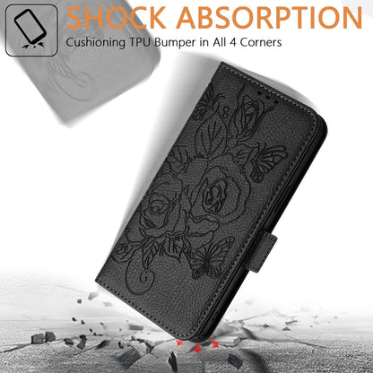 For Samsung Galaxy A16 5G Case Rose Imprinted RFID Blocking Leather Phone Cover with Strap