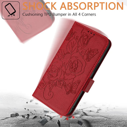 For Samsung Galaxy A16 5G Case Rose Imprinted RFID Blocking Leather Phone Cover with Strap