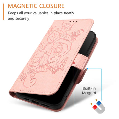 For Samsung Galaxy A16 5G Case Rose Imprinted RFID Blocking Leather Phone Cover with Strap