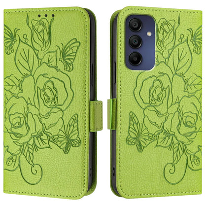 For Samsung Galaxy A16 5G Case Rose Imprinted RFID Blocking Leather Phone Cover with Strap