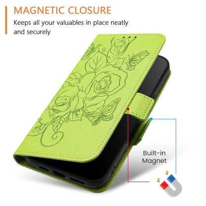 For Samsung Galaxy A16 5G Case Rose Imprinted RFID Blocking Leather Phone Cover with Strap