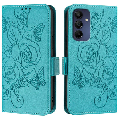 For Samsung Galaxy A16 5G Case Rose Imprinted RFID Blocking Leather Phone Cover with Strap